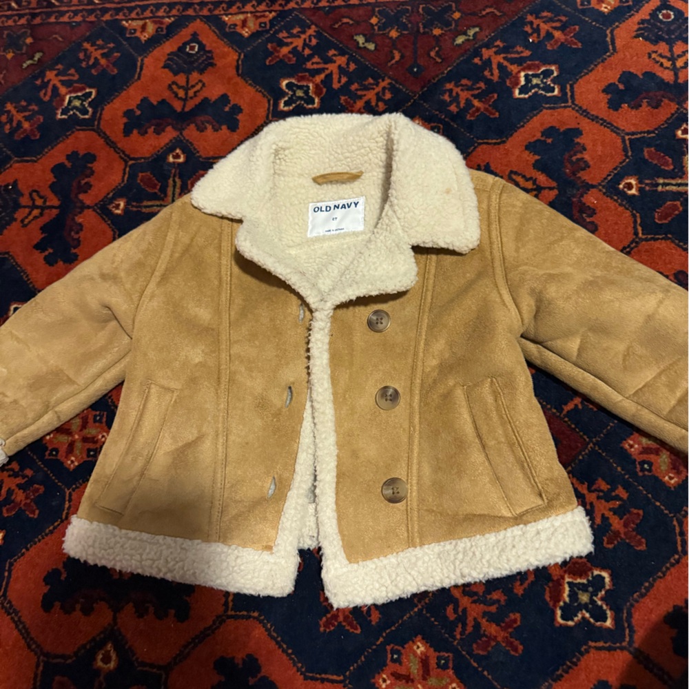Old Navy Camel Suede Coat with Cream Lining